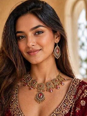 Goddess Style Vintage Choker Necklace Gold-Tone Red Gem